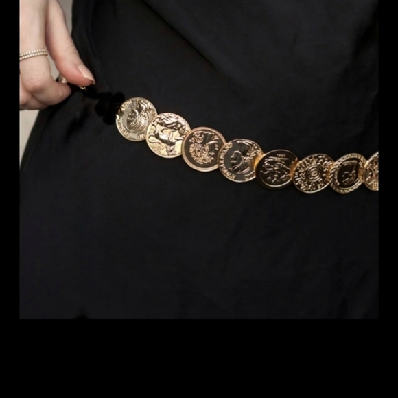 COIN VINTAGE Belt Stretch Embossed Gold Boho Medallion Retro Y2K Maximalist Glam - Picture 14 of 15